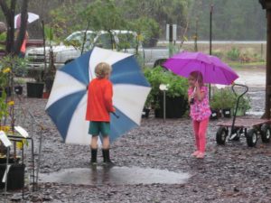 Rainy Day Shoppers Having Some Fun